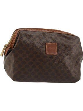 CELINE Macadam Canvas Pouch PVC Leather Brown Gold